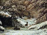 Shelter Canvas Paintings - Deer Taking Shelter in Winter